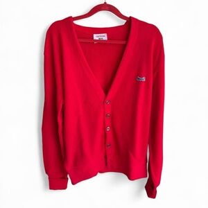 Vintage Le Tigre Red Cardigan Sweater Blue Tiger Logo Men’s L 22x26